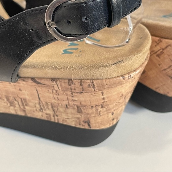 YUU Black Faux Leather Strap Cork Wedge Slingback Platform Sandals Sz 11 M - Picture 8 of 11